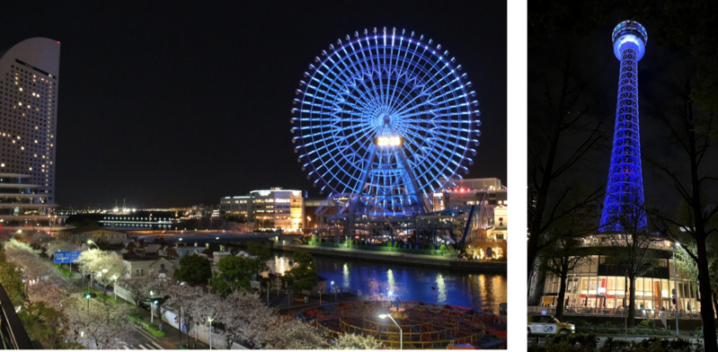 Ferris wheel and Marine Tower Blue Light Up