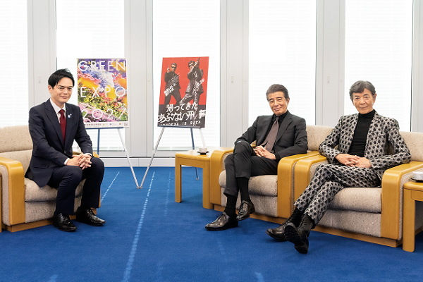 Three-shot photo of Hiroshi Tate, Kyohei Shibata, Mayor of Mayor