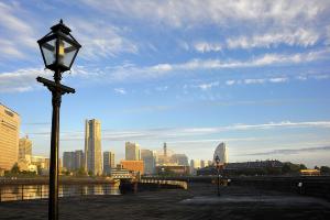 Scenery of gas lamps and Minato Mirai